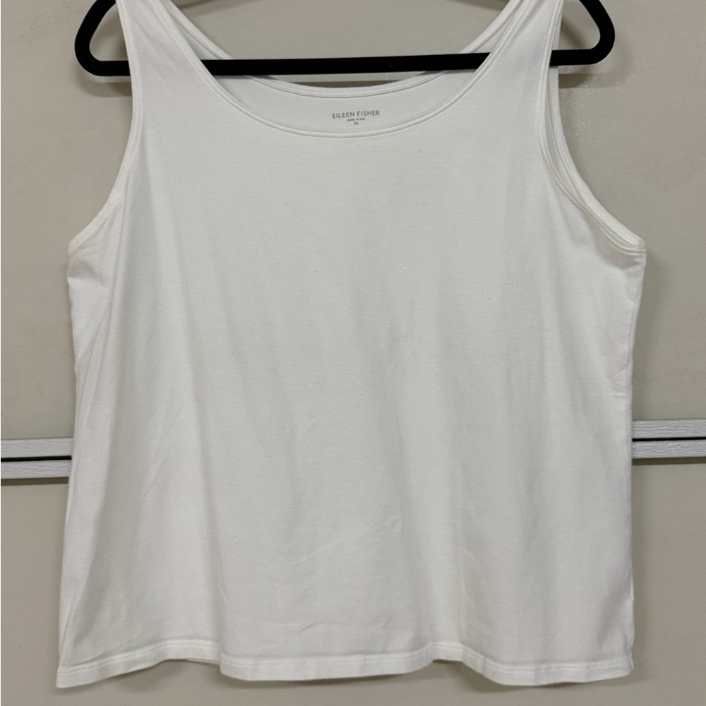 Eileen Fisher White Sleeveless Tank Top Sz XL 90% Cotton Made in USA